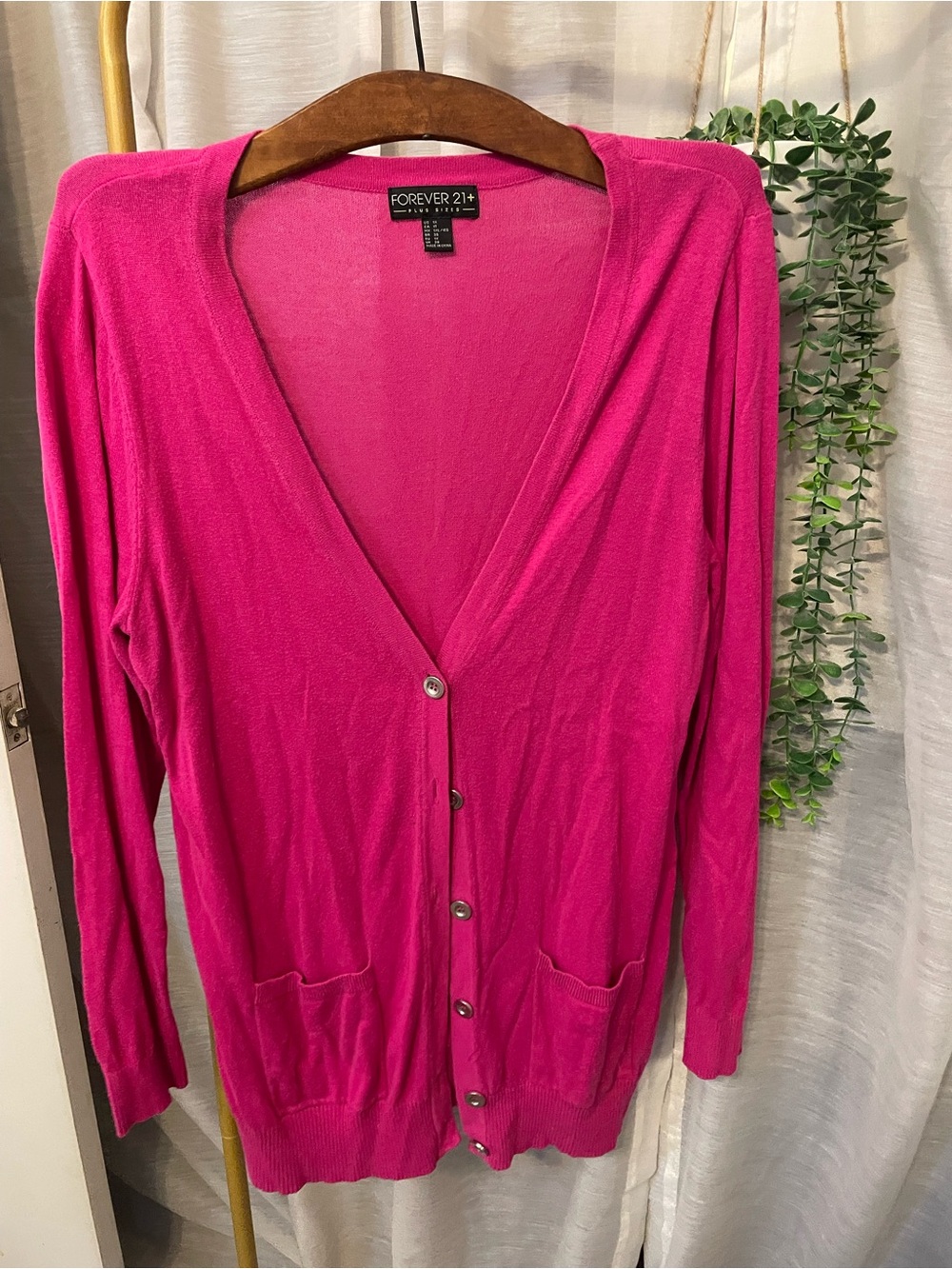 Forever 21 Bright Pink V-Neck Button Cardigan